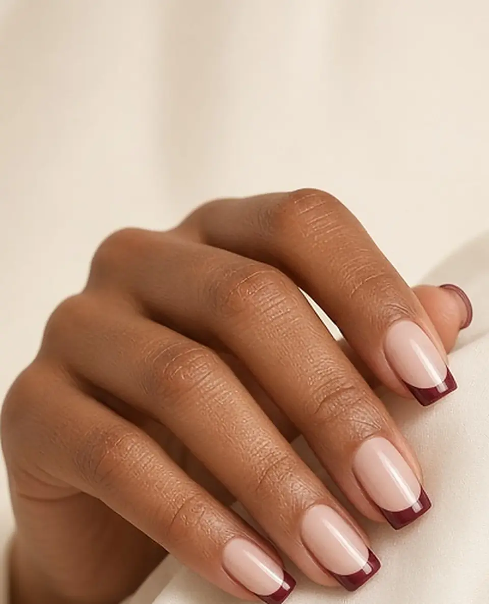 Uñas francés con punta vino. Vista previa, simulación.