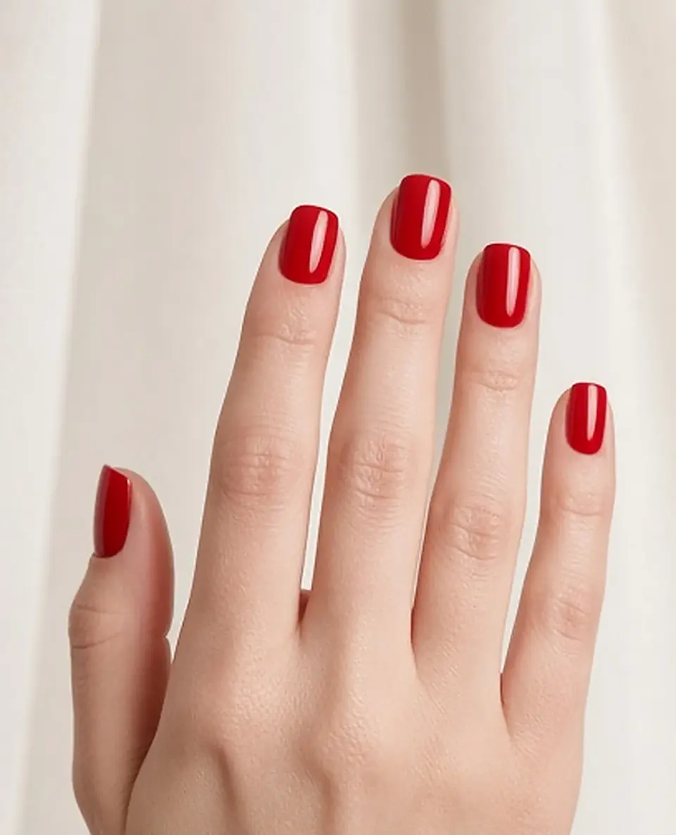 Uñas rojo espejo. Vista previa, simulación.