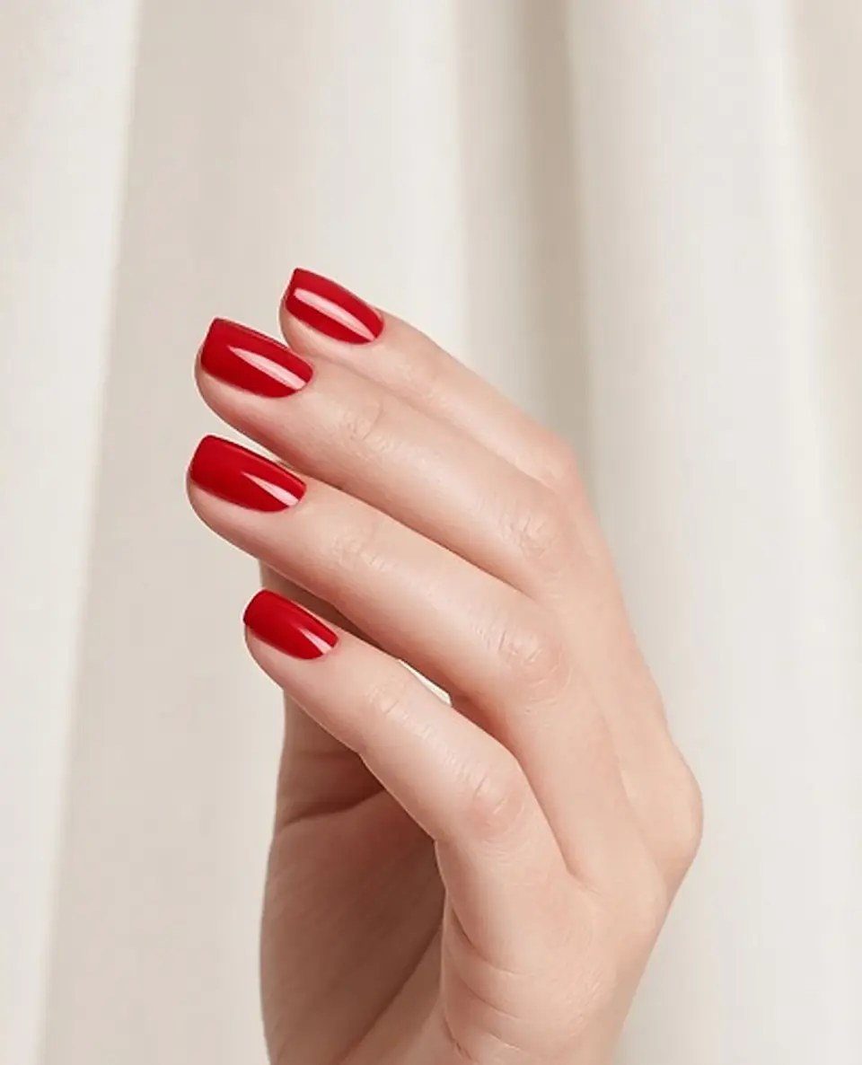 Uñas rojo espejo. Vista previa, simulación.