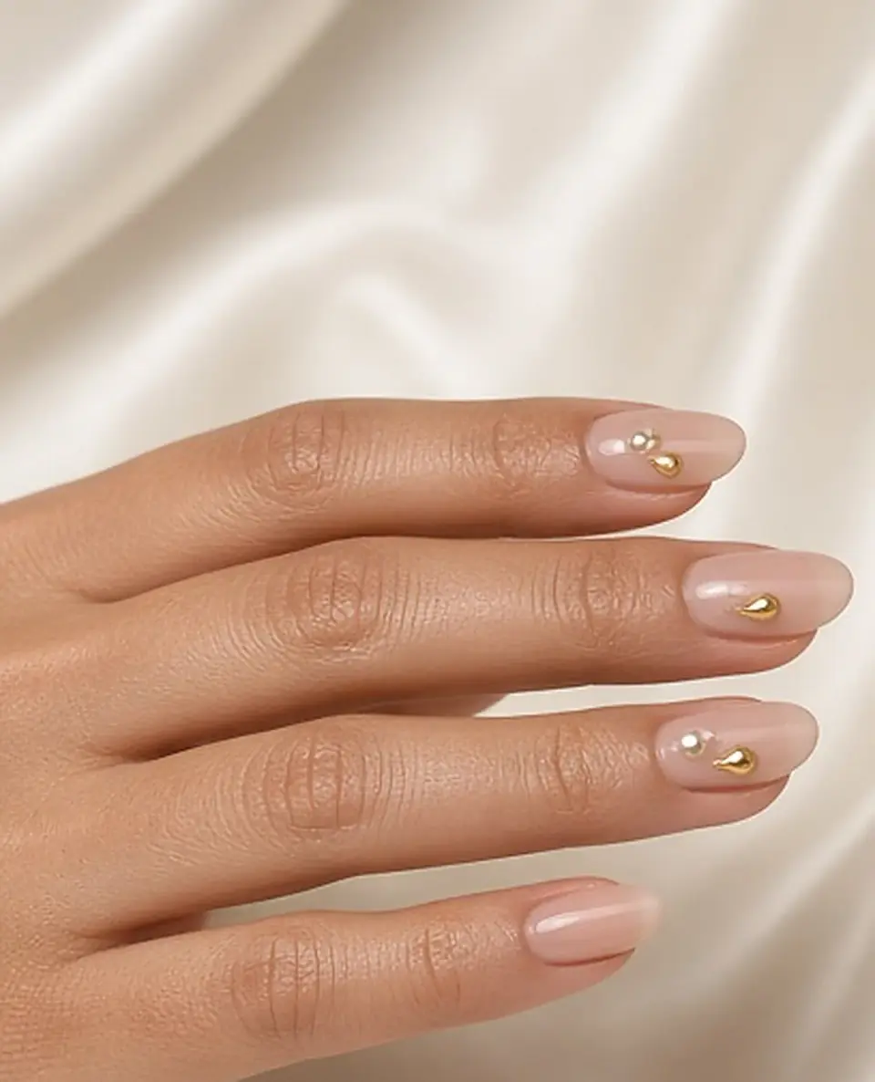 Uñas con charms discretos. Vista previa, simulación.